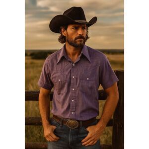 Vintage Malboro Purple Stripe Pearl Snap Button Up Shirt Top  Mens Size Large